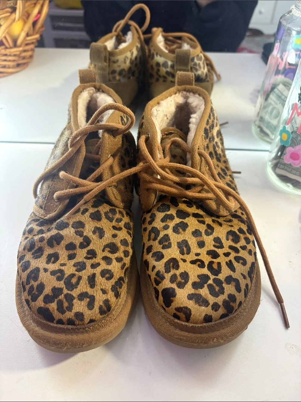UGG Kids Leopard Print Lace-Up Boots - Tan & Black